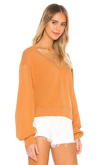 Shop Agolde V Neck Balloon Sleeve Sweatshirt In Umber