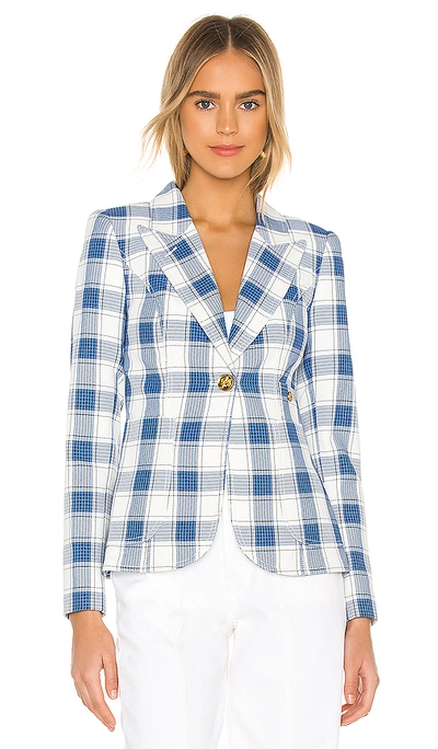 Shop Smythe Patch Pocket Duchess Blazer In Pacific Blue Check