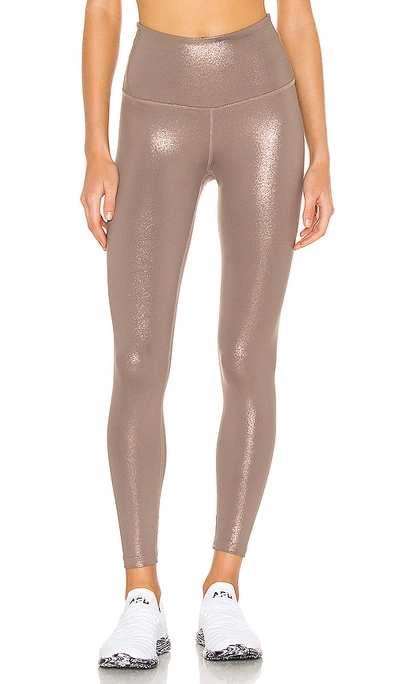 Beyond Yoga Twinkle High Waist 7/8 Leggings In Mocha Brown & Rose Gold Twinkle