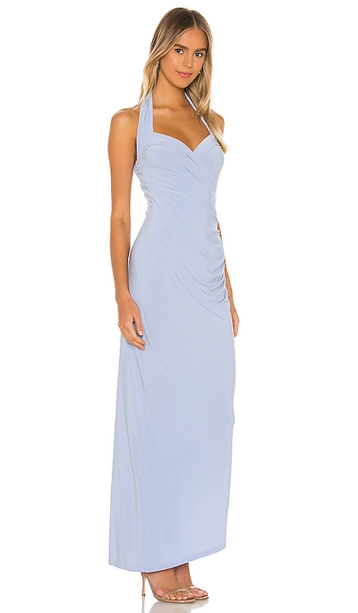 Norma Kamali X Revolve Halter Sweetheart Side Drape Gown In Celestial Blue  | ModeSens