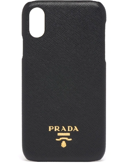 Shop Prada Logo Plaque Iphone Xr Case In Black