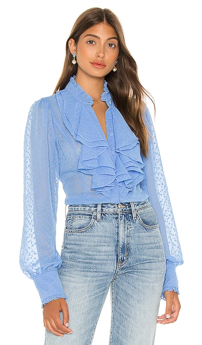 Shop Alexis Benham Top In Blue Lace Embroidery