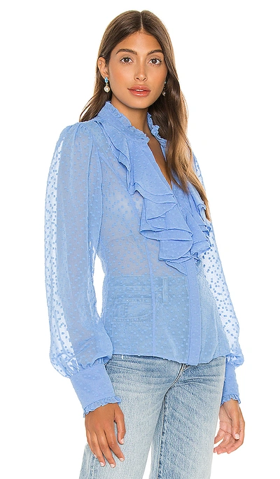 Shop Alexis Benham Top In Blue Lace Embroidery