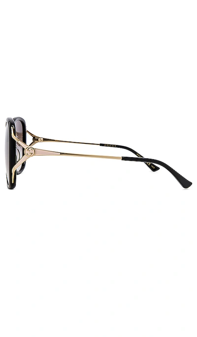 GUCCI SQUARE FORK 太阳镜 – SHINY BLACK  GOLD  SHINY IVORY & GRADIENT GREY