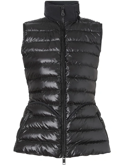 Shop Burberry Packaway Hood Peplum Puffer Gilet In Black