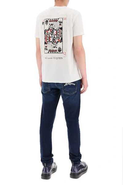Shop Alexander Mcqueen Playing Card Skull Print T-shirt In White,black,red