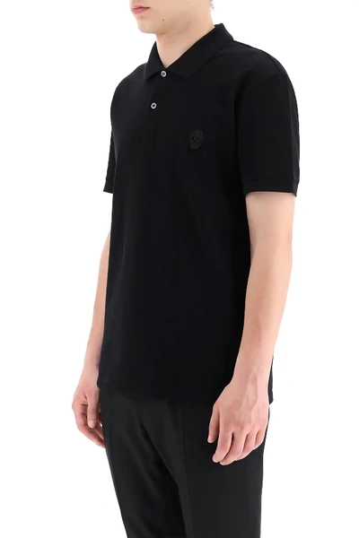 Shop Alexander Mcqueen Polo Shirt With Skull Patch In Black