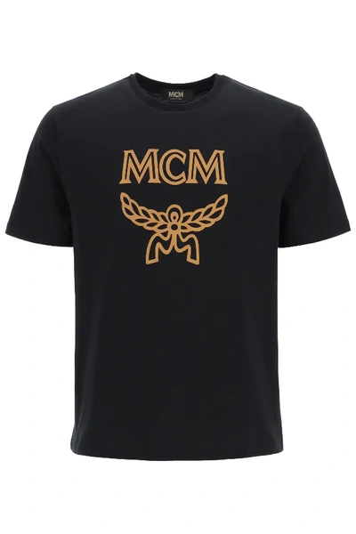 Shop Mcm Logo T-shirt In Black,brown