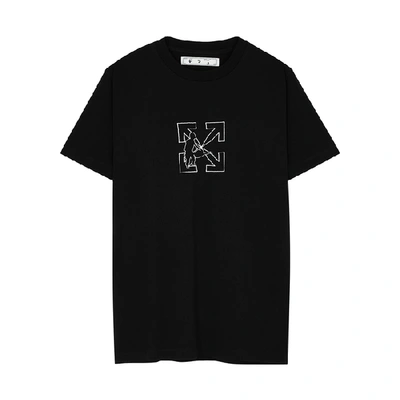 Shop Off-white Logo Workers Black Embroidered Cotton T-shirt