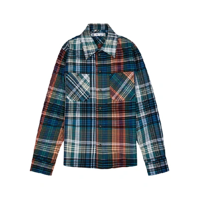 Shop Off-white Stencil Checked Flannel Shirt In Blue