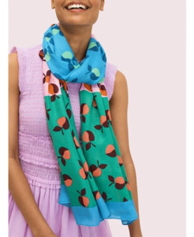 Shop Kate Spade New York Colorblock Apples Oblong Scarf In Blue Marin