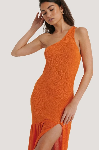 Shop Hoss X Na-kd High Slit Knitted Dress Orange In Burnt Orange