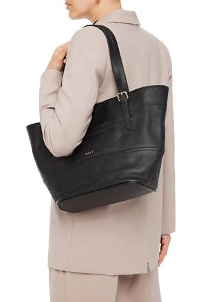 Shop Dkny Pebbled-leather Tote In Black