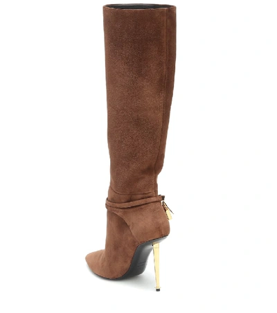 Shop Tom Ford Embellished Suede Knee-high Boots In Brown