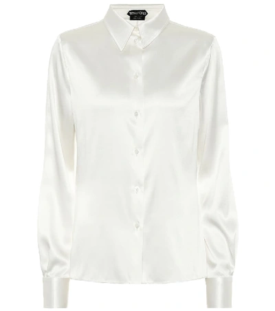 Shop Tom Ford Stretch Silk Satin Shirt In White