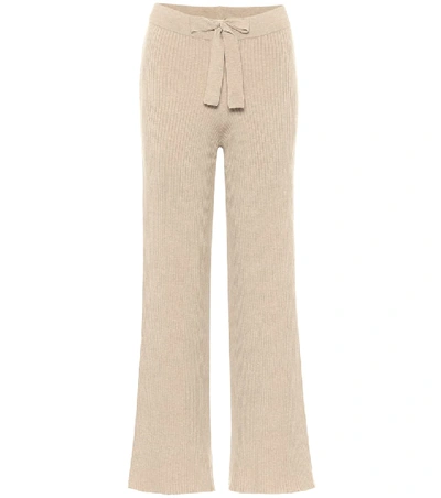 Shop Live The Process Ribbed-knit Wide-leg Trackpants In Beige