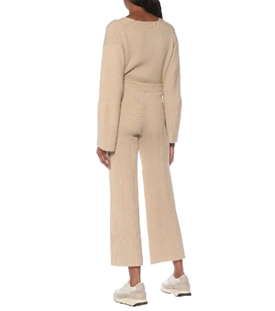 Shop Live The Process Ribbed-knit Wide-leg Trackpants In Beige