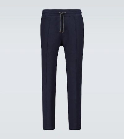 Shop Brunello Cucinelli Cotton Jersey Sweatpants In Blue