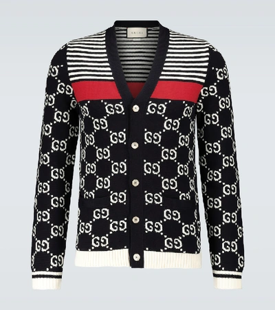 Shop Gucci Gg Striped Knitted Cardigan In Multicoloured