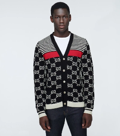 Shop Gucci Gg Striped Knitted Cardigan In Multicoloured