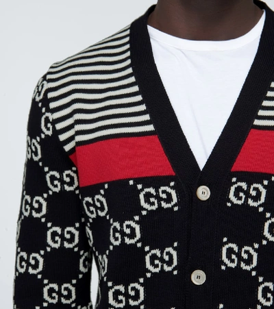 Shop Gucci Gg Striped Knitted Cardigan In Multicoloured