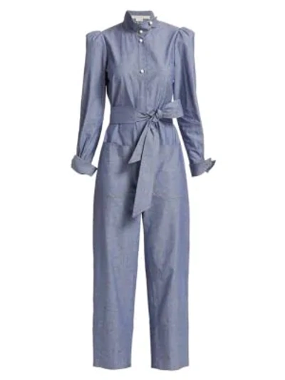 Shop Anna Mason Star Chambray Belted Jumpsuit In Blue Chambray