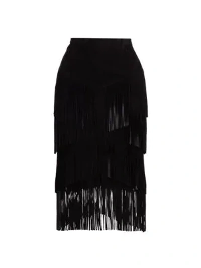 Shop Michael Kors Suede Fringe Tiered Pencil Skirt In Black