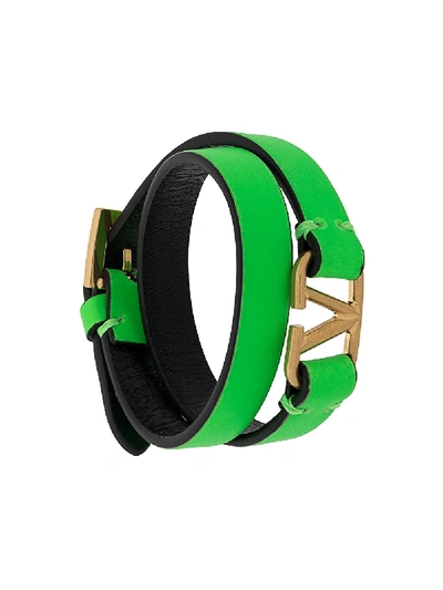Shop Valentino Vlogo Double-strap Bracelet In Green