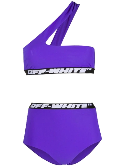 Shop Off-white One-shoulder Bikini Set In Purple