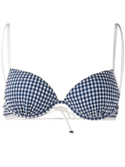 Shop La Perla Check Print Bikini Top In Blue