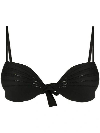 Shop La Perla Sequin Embroidered Adjustable Bikini Top In Black