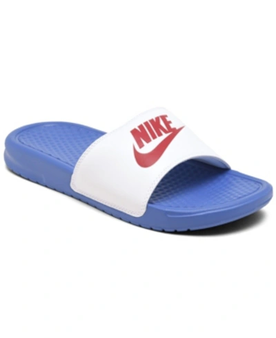 Shop Nike Women's Benassi Jdi Swoosh Slide Sandals From Finish Line In Game Royal, University Red