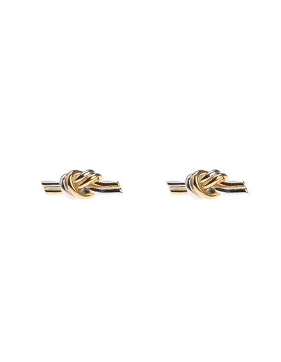 Shop Celine Gold And Rhodium Knot Earrings In Gold/silver