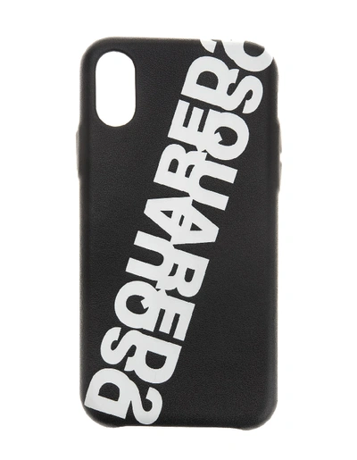 Shop Dsquared2 Mirrored Logo Iphone X Black Cover In Black/white