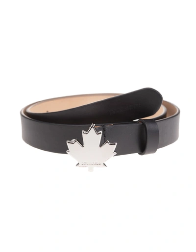 Shop Dsquared2 Black Patent Woman Belt With Maple Leaf