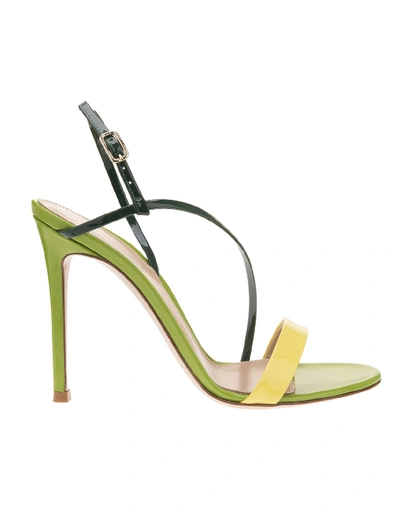 Shop Gianvito Rossi Ric 110mm Diagonal Strap Sandals In Yellow/leaf/midori