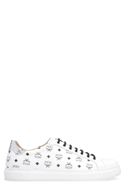 Shop Mcm Leather Low-top Sneakers In White