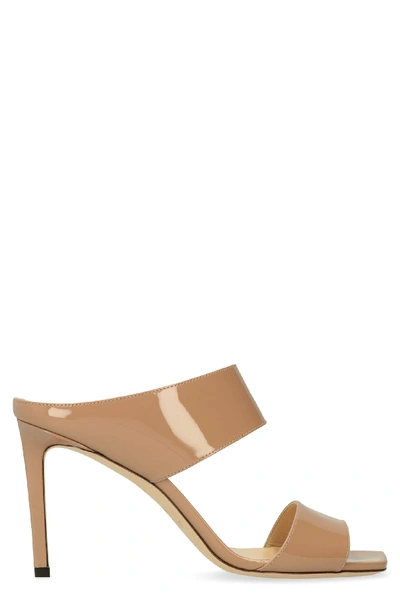Shop Jimmy Choo Hira 85 Patent Leather Mules In Pale Pink