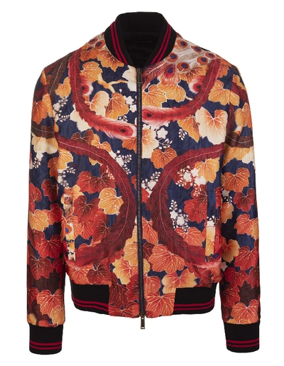 Shop Dsquared2 Man Peacock Silk Bomber In Orange/blue