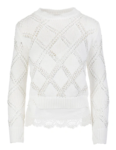 Shop Ermanno Scervino Crew Neck Jumper In Bianco