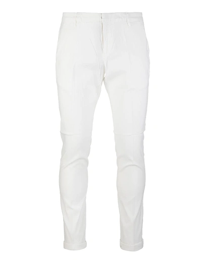 Shop Dondup Ivory White Cotton Blend Gaubert Slim-fit Trousers In Avorio