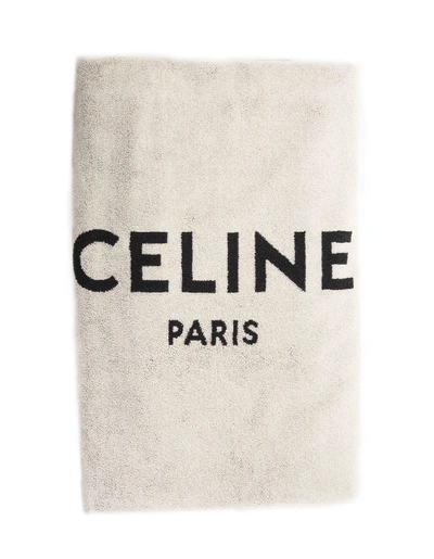 Shop Celine Logo Beach Towel In Off White/black