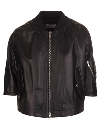 Shop Red Valentino Rromantic Black Ruffle Bomber Jacket In Nero