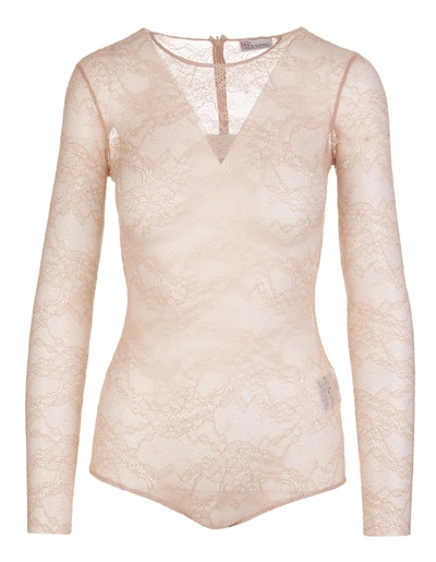 Shop Red Valentino Lace Jersey Body With Floral Pattern In Nude
