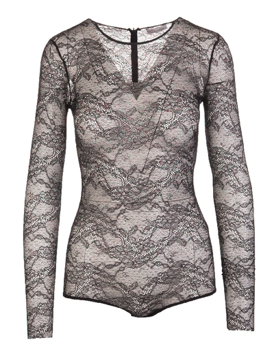Shop Red Valentino Lace Jersey Body With Floral Pattern In Nero