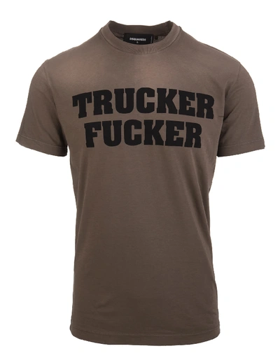 Shop Dsquared2 Kaki Green Trucker Fucker Man T-shirt
