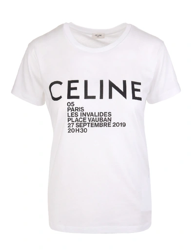 Shop Celine Cotton T-shirt With  Print In Off White/black