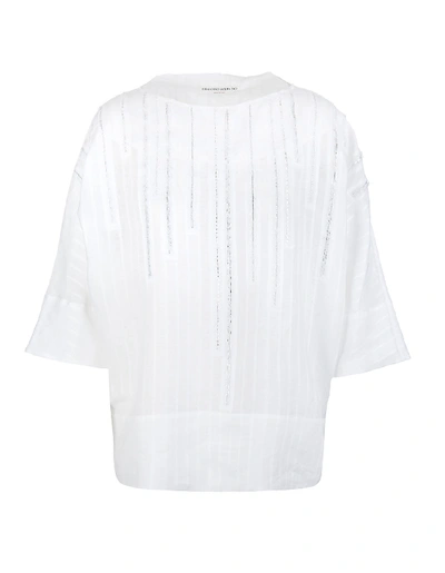Shop Ermanno Scervino Linen Blouse With Silver Inserts In Bianco