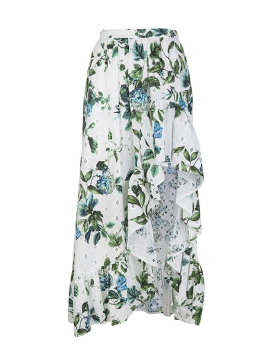 Shop Blumarine Floral Print Long Skirt In Bianco/verde