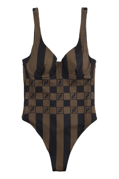 Shop Fendi One-piece Swimsuit With Logo In Multicolor